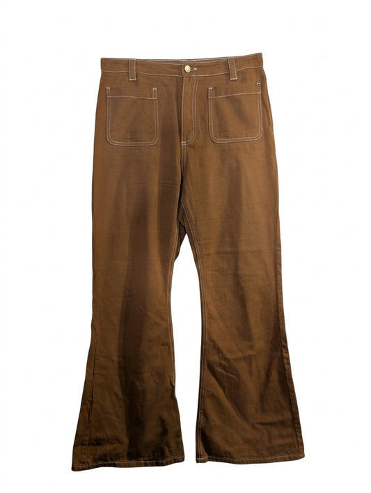 Amelius Brown Canvas Flare Pants - Contrast Stitching Women's Size 10 - Image 1