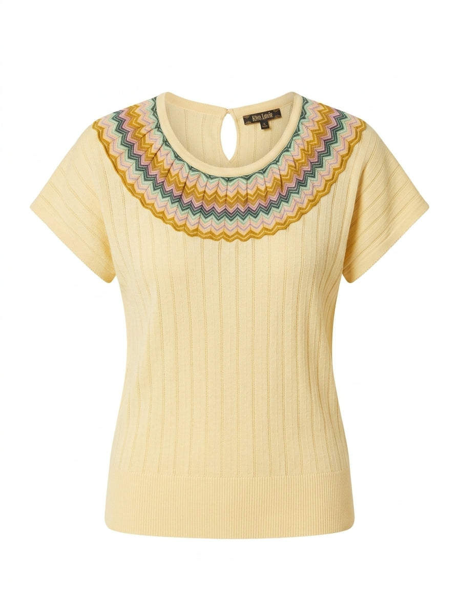 King Louie Knit Top Yellow Chevron Pattern XL