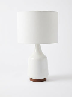 West Elm Mid-Century Ceramic Table Lamp White & Wood - Image 1