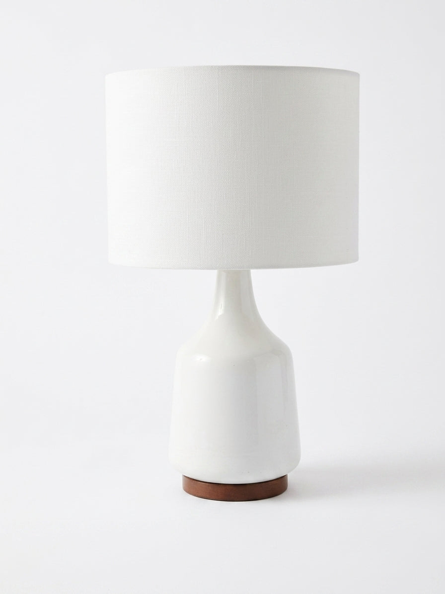 West Elm Mid-Century Ceramic Table Lamp White & Wood - Image 1