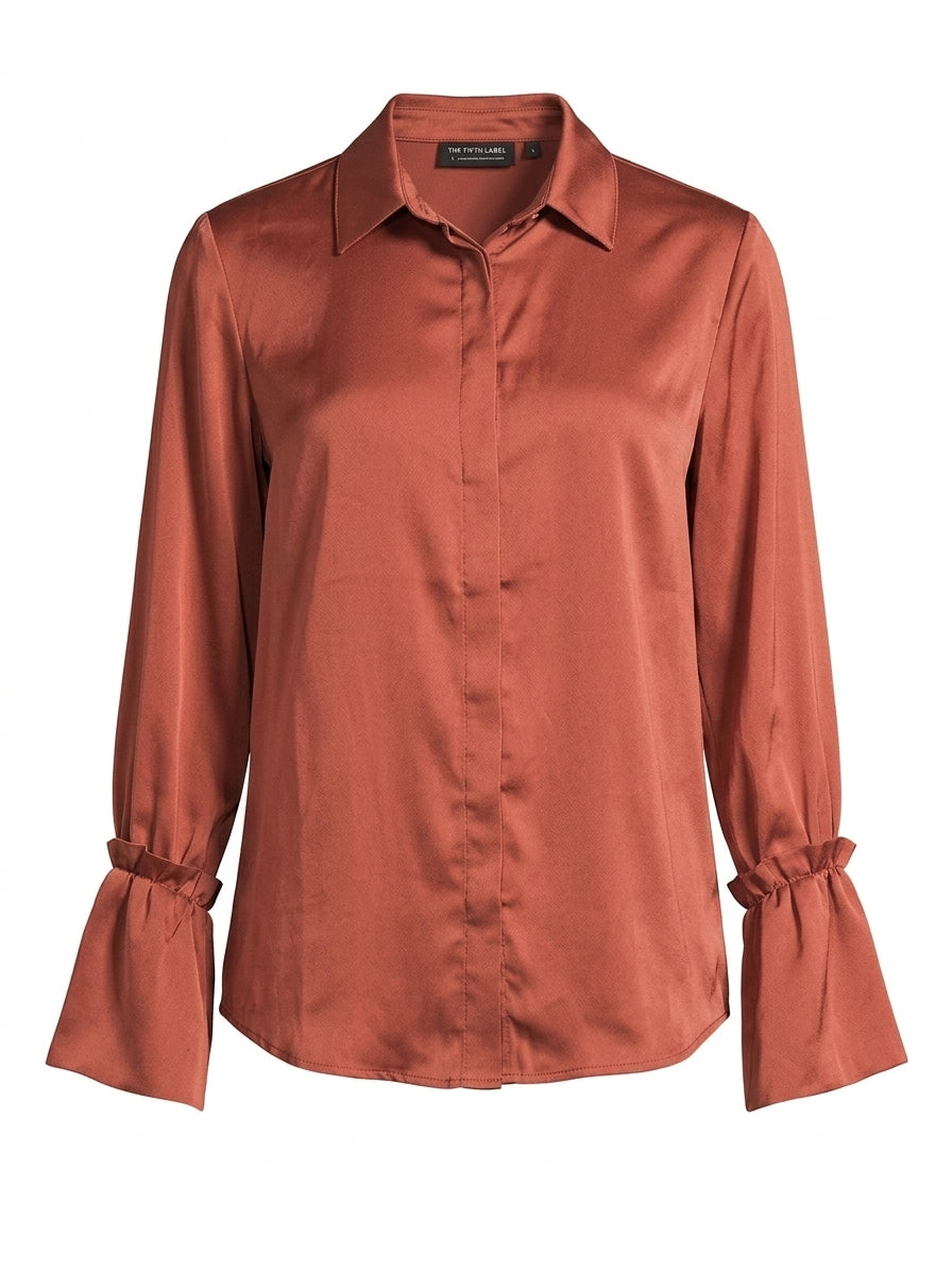 The Fifth Label Satin Button-Down Shirt Rust Size S - Image 1