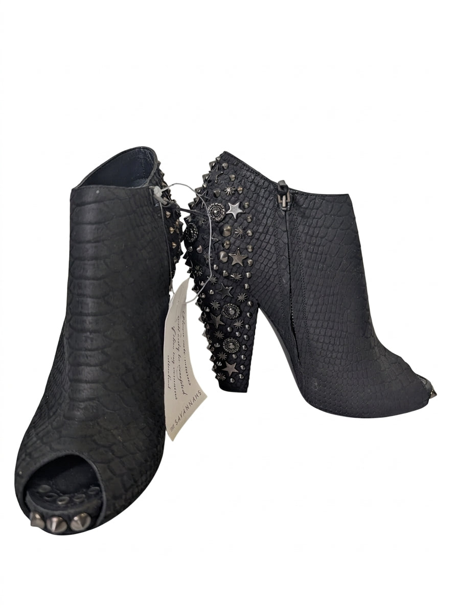 Givenchy Black Snakeskin Embossed Peep Toe Studded Ankle Boots - Image 1