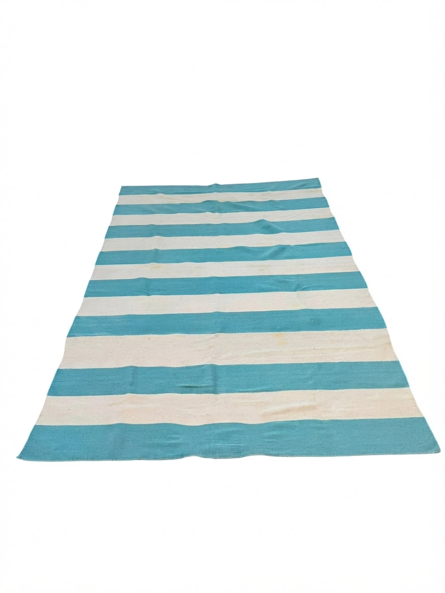 Unitex International Nomad Collection Wool Rug Striped Teal & White 280x190cm - Image 1