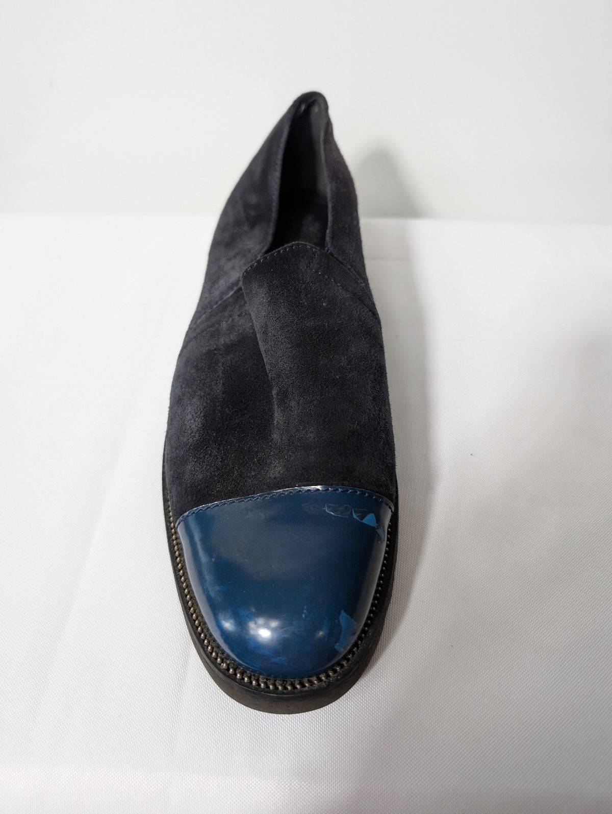 Carucci Roma Suede and Patent Leather Cap-Toe Loafers Black Blue EU 38 - Image 2