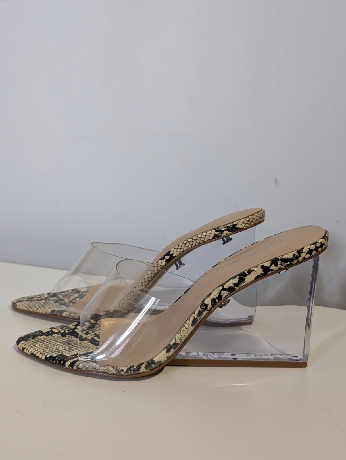 Lana Wilkinson Snakeskin Print Clear Strap Mules - Image 3