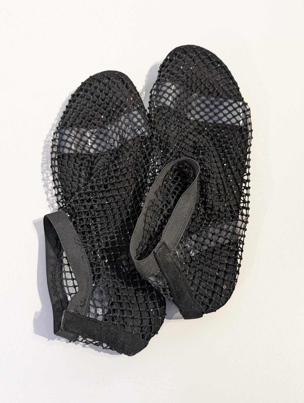 Black Mesh Fishnet Flat Sandals - Size EU 40 - Image 1