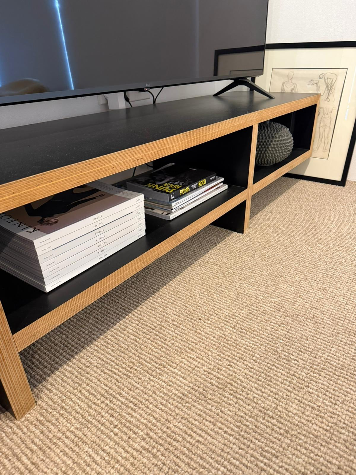 Modern Wooden TV Entertainment Unit - Black & Natural Timber Finish - Image 3