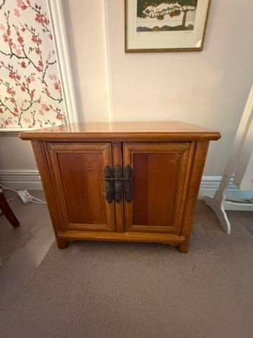 Vintage Asian-Style Wooden Cabinet with Brass Hardware Brown - Image 2