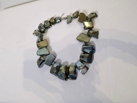 Chunky Metallic Hematite or Pyrite Nugget Statement Necklace - Image 1