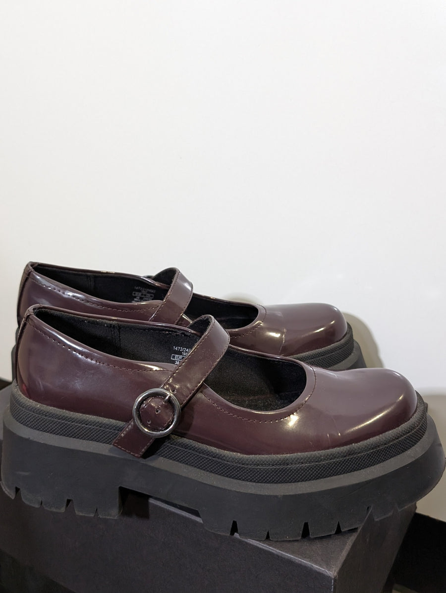 Pull & Bear Patent Platform Mary Jane Shoes - Burgundy EU 38 - Image 3