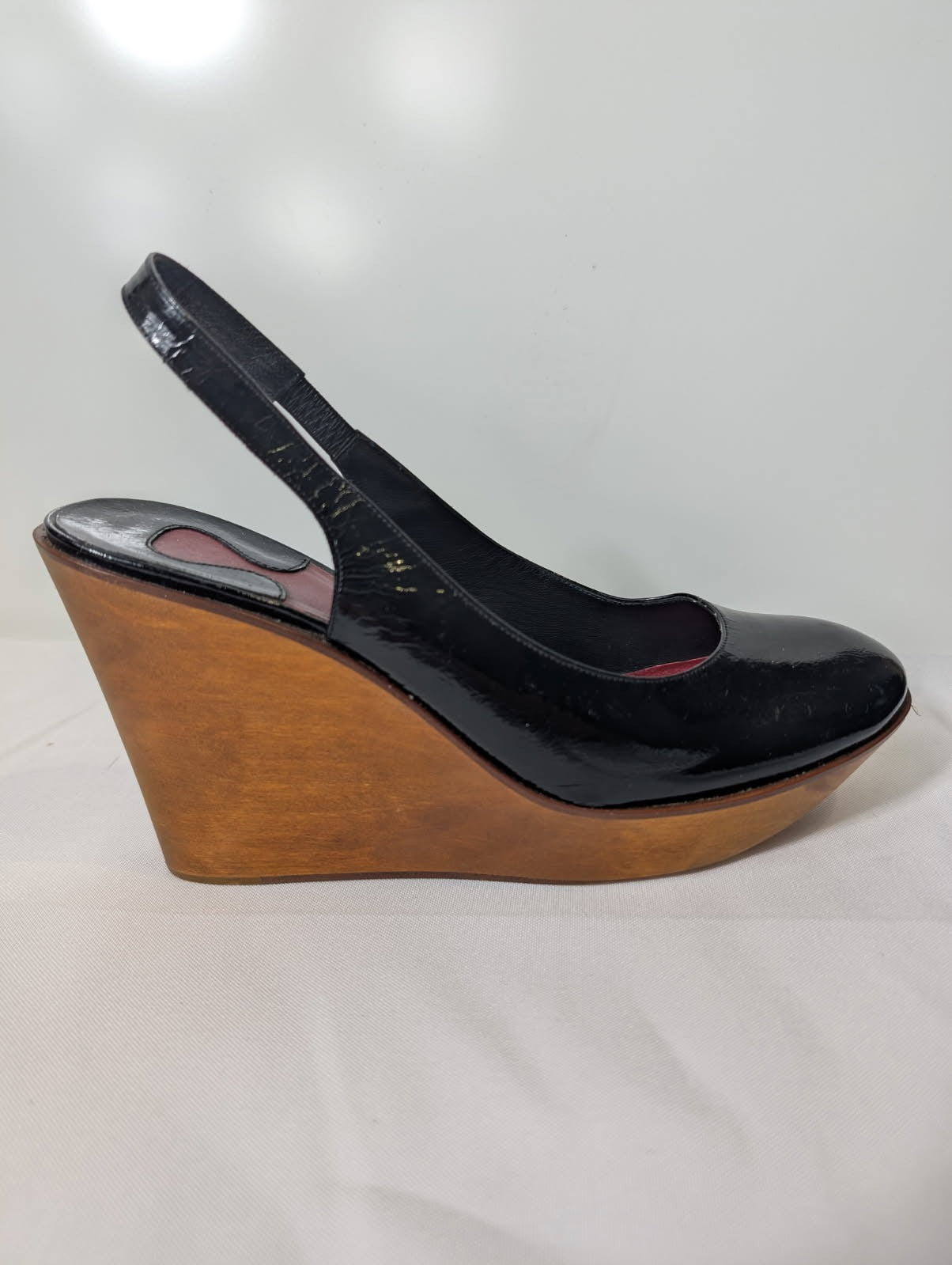 Chloe Vintage 2006 Black Patent Leather Wooden Platform Wedge Heels Pumps EU 38 - Image 2