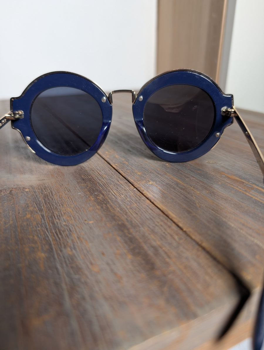 Karen Walker Deep Freeze Sunglasses Navy Blue Round Frames - Image 5