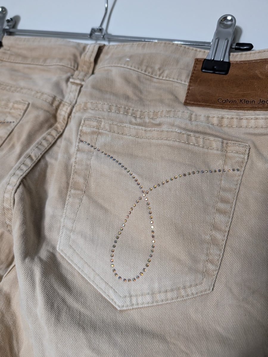 Calvin Klein Jeans Corduroy Pants Tan Rhinestone Detail - Image 7