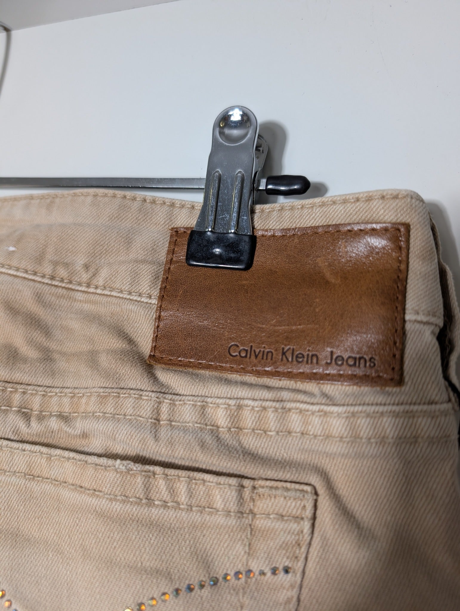 Calvin Klein Jeans Corduroy Pants Tan Rhinestone Detail - Image 8