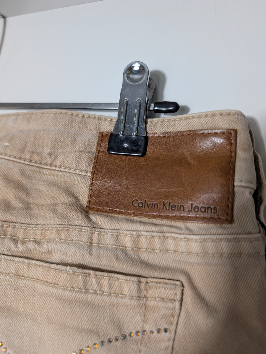 Calvin Klein Jeans Corduroy Pants Tan Rhinestone Detail - Image 8