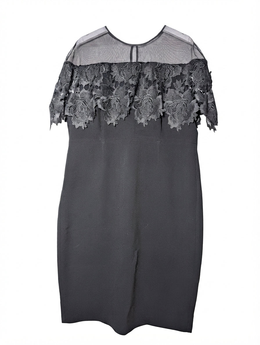 Anthea Crawford Black Lace Overlay Sheath Dress Size 18 - Image 1