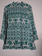 H&M Long Sleeve Blouse Green and White Tile Print US 6 - Image 7