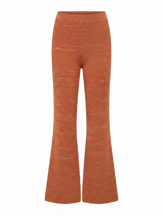 Red Berry Ribbed Knit Flare Pants Orange Women's Size S - Image 1