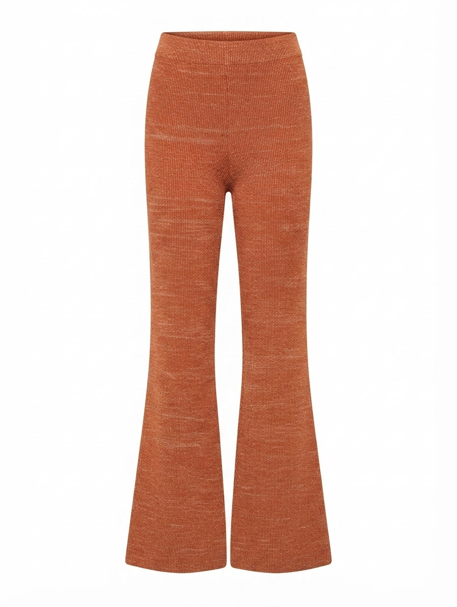 Red Berry Ribbed Knit Flare Pants Orange Women's Size S - Image 1