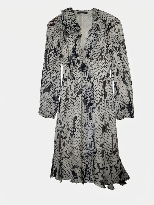 Arthur Galan AG Polka Dot Ruffle Silk Dress Black and White Size 8 - Image 1