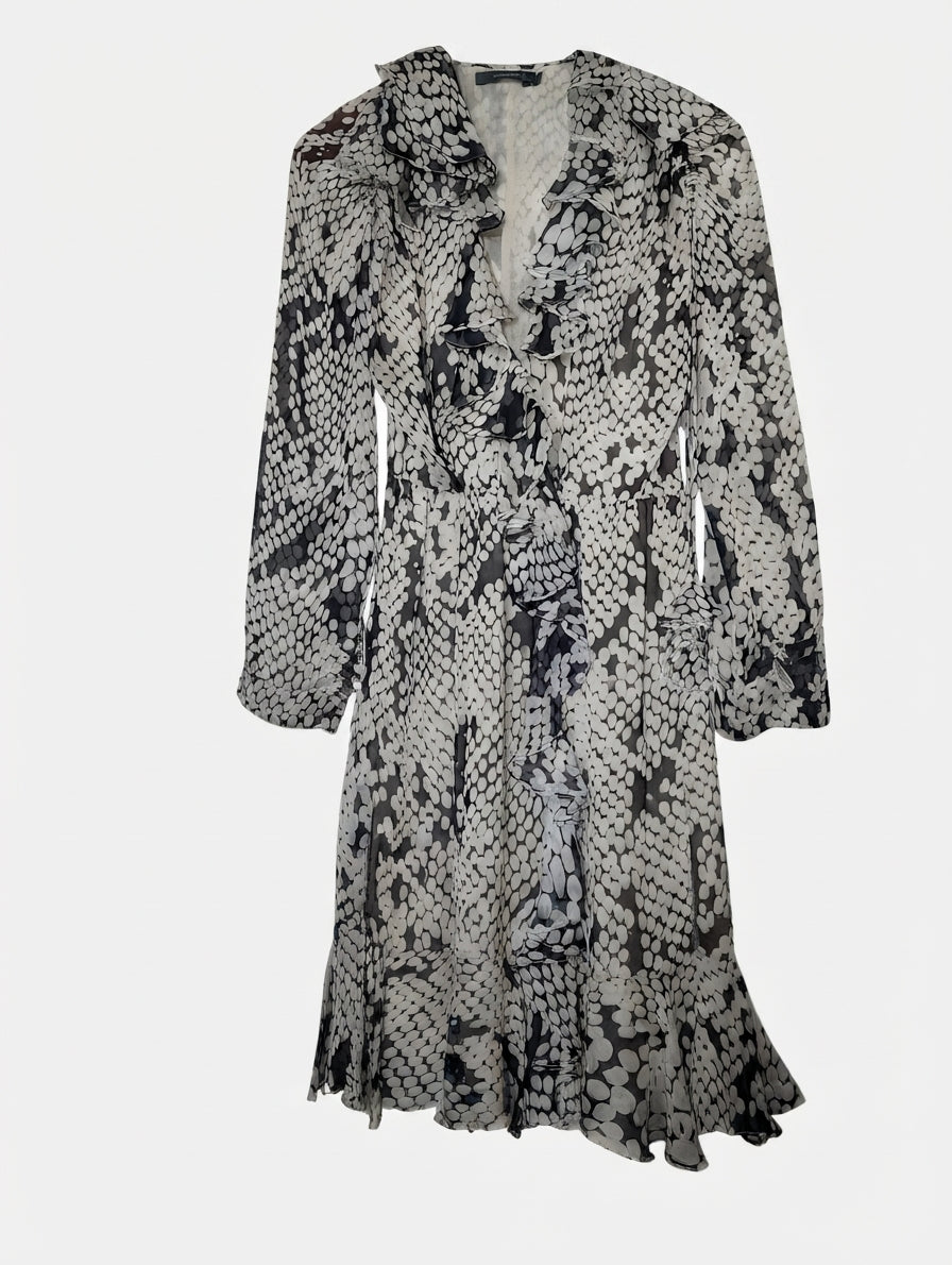 Arthur Galan AG Polka Dot Ruffle Silk Dress Black and White Size 8 - Image 1
