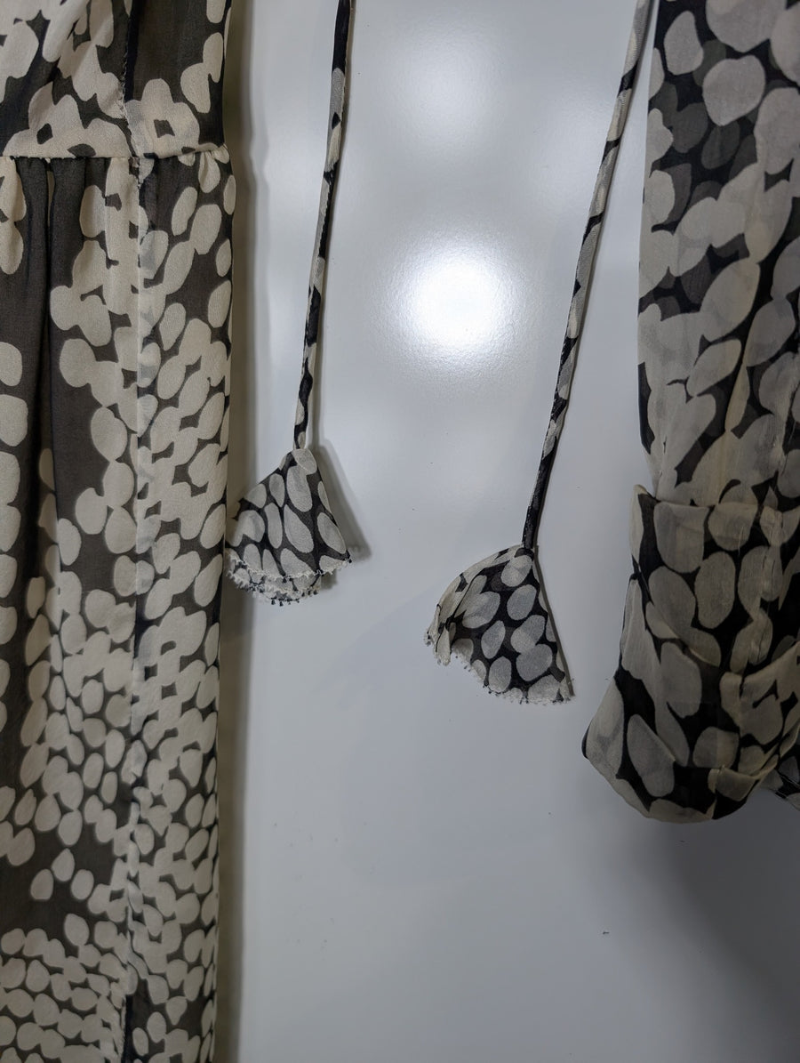 Arthur Galan AG Polka Dot Ruffle Silk Dress Black and White Size 8 - Image 3