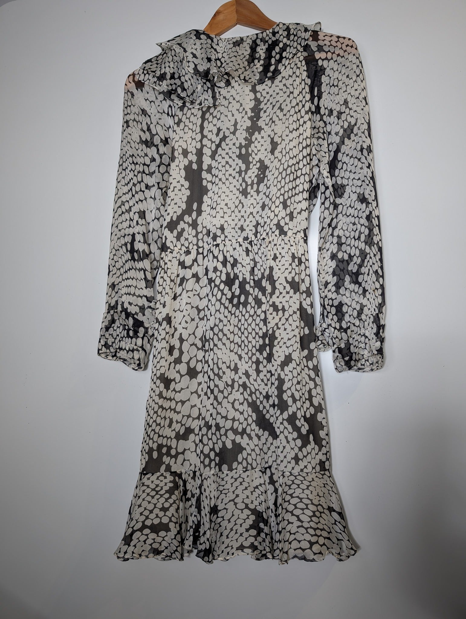 Arthur Galan AG Polka Dot Ruffle Silk Dress Black and White Size 8 - Image 4