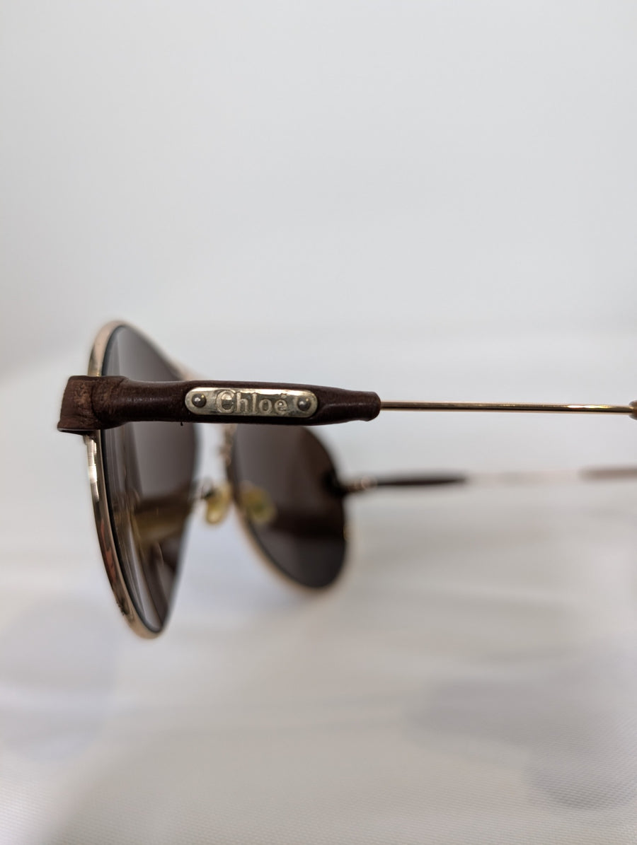 Chloé Aviator Sunglasses Brown Leather Trim - Image 3