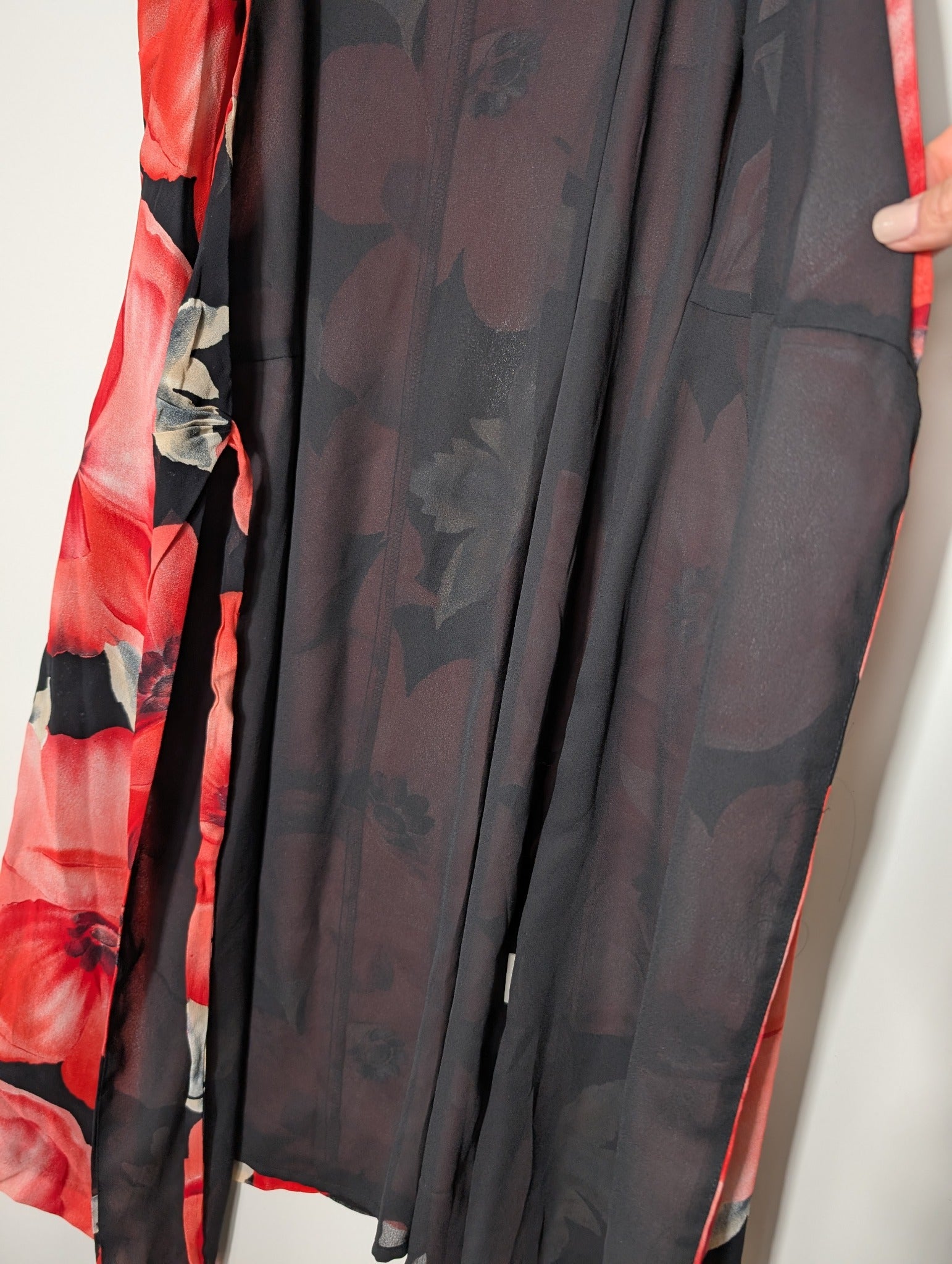 Diesel Australia Floral Chiffon Wrap Dress Red & Black Size 10 - Image 4