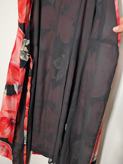 Diesel Australia Floral Chiffon Wrap Dress Red & Black Size 10 - Image 4