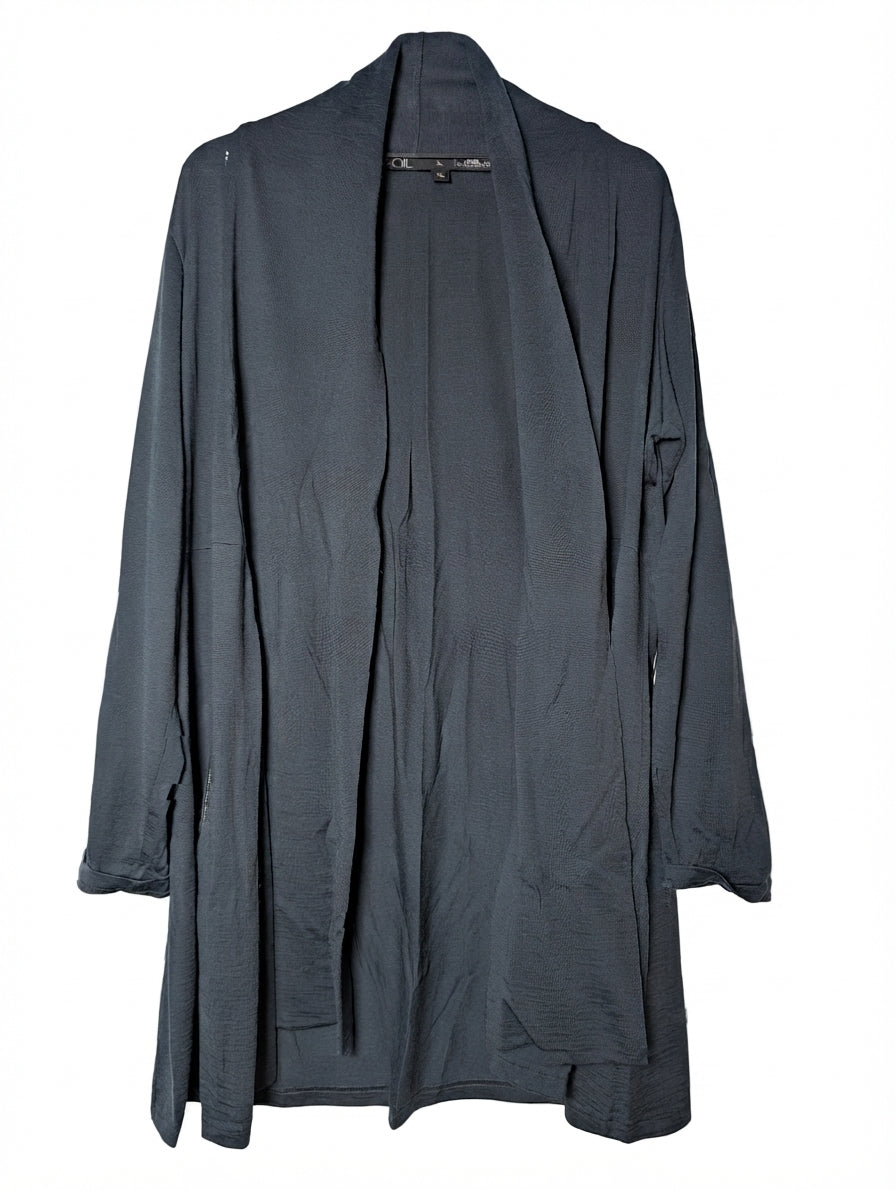 Foil Open Front Cardigan Pure Merino Wool Grey Size XL - Image 1