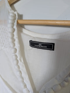 By Malene Birger Gauze Tunic Blouse White Pleated Detail - Image 5