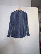 Bastoncino Men's Linen Mandarin Collar Shirt Blue & Tan Striped - Image 8