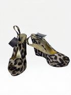 Stella McCartney Leopard Print Satin Peep Toe Wedge Slingback Sandals Size 38 - Image 1