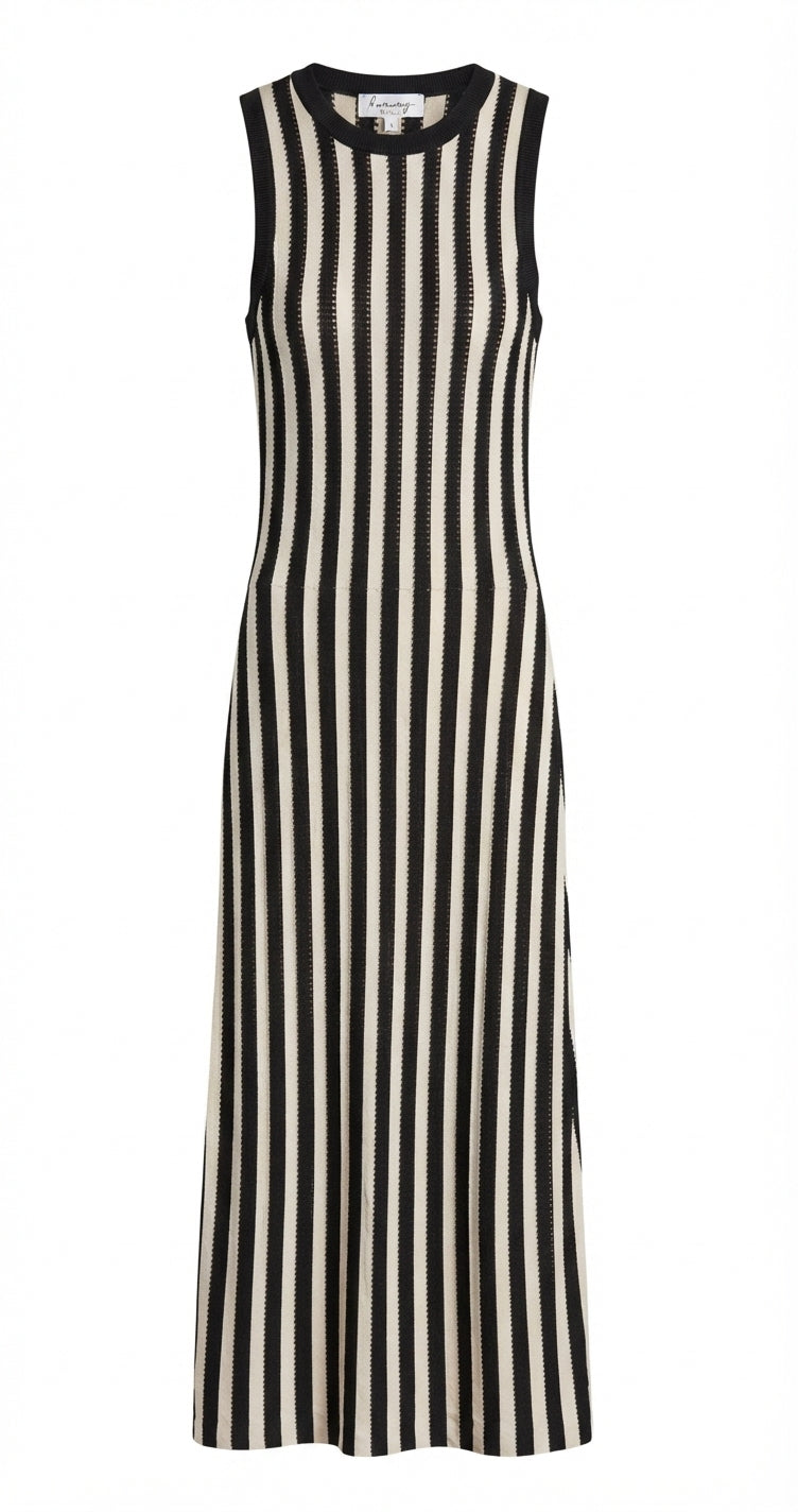 Runway Scout Striped Knit Midi Dress Black & Cream Size 8 - Image 1