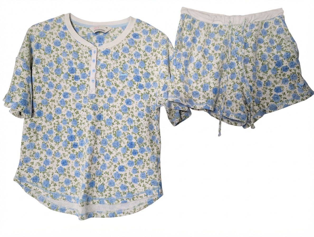 Peter Alexander Women's Floral Waffle Knit Pajama Set Blue XS - Image 1