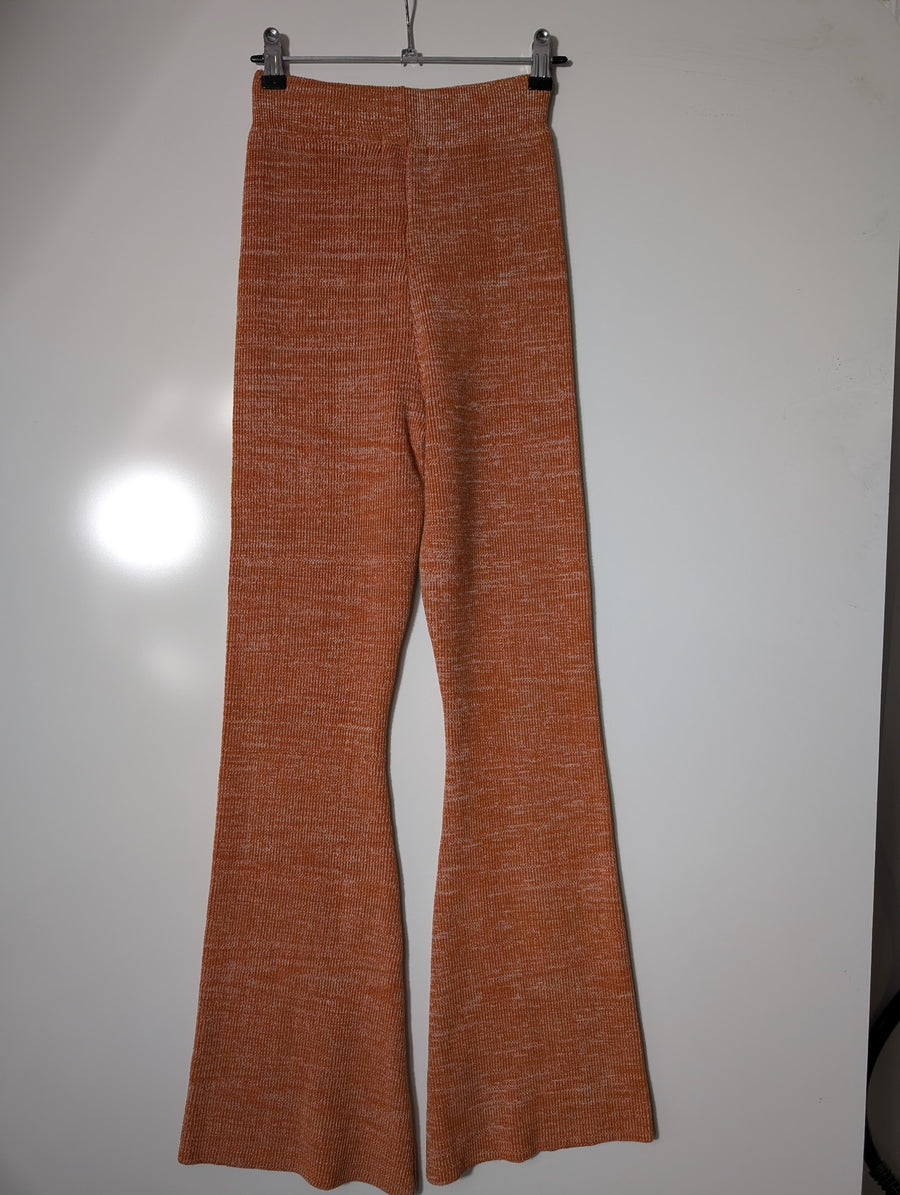 Red Berry Ribbed Knit Flare Pants Orange Women's Size S - Image 4