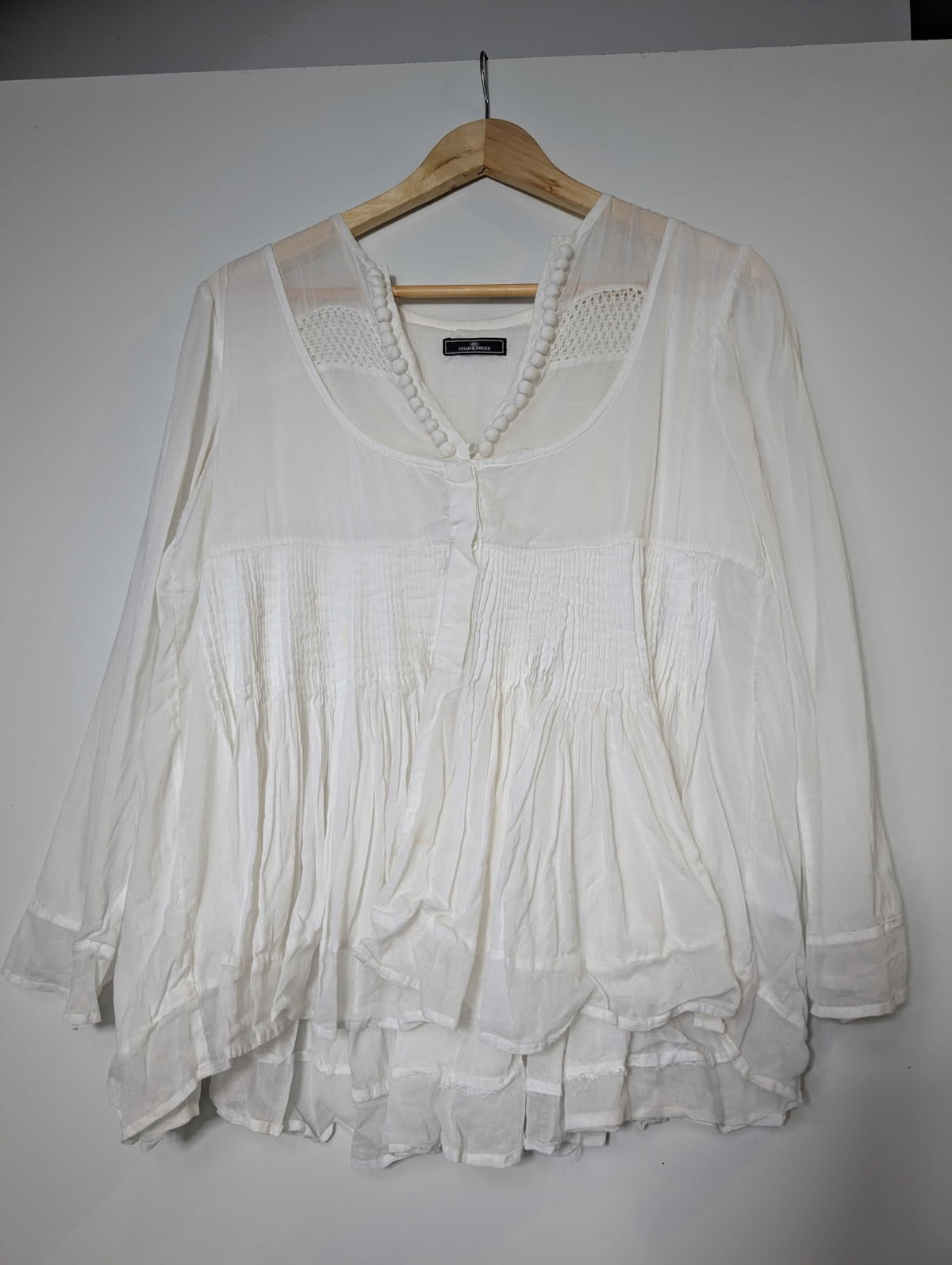 By Malene Birger Gauze Tunic Blouse White Pleated Detail - Image 6