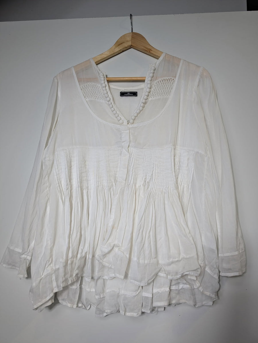 By Malene Birger Gauze Tunic Blouse White Pleated Detail - Image 6