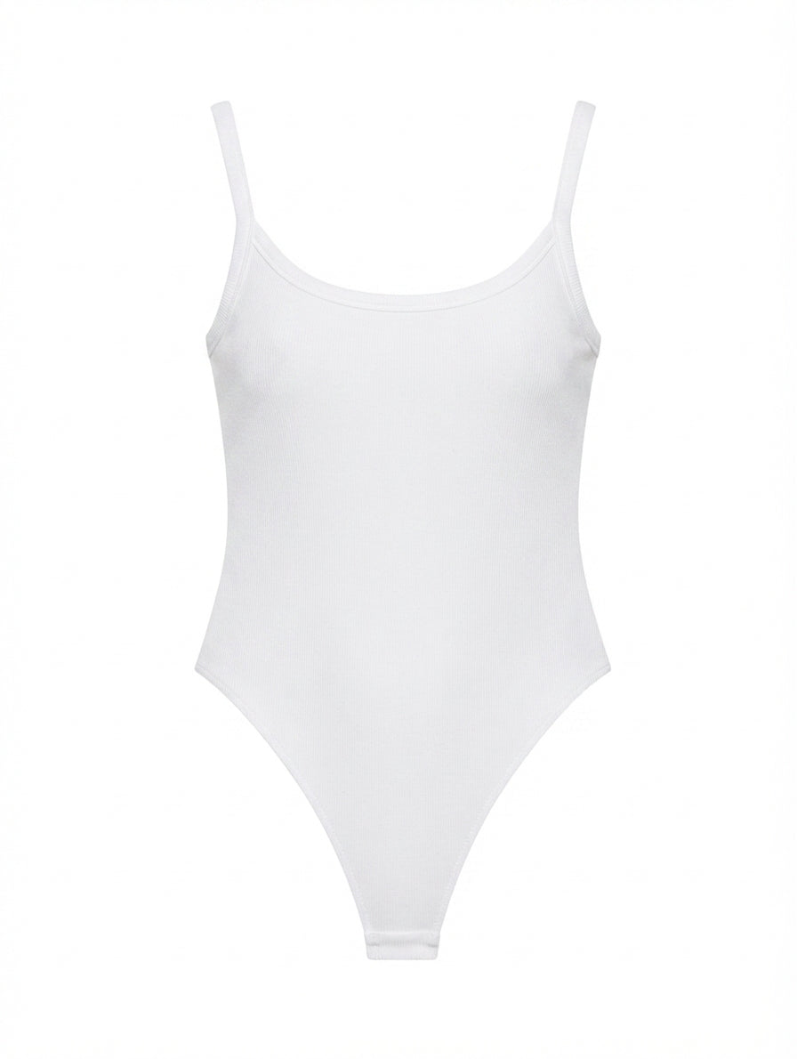 All Things Golden Ribbed Scoop Neck Bodysuit White Size S - Image 1