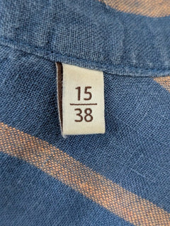 Bastoncino Men's Linen Mandarin Collar Shirt Blue & Tan Striped - Image 9
