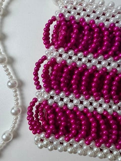 Shrimps Antonia Beaded Bag Pink and White Pearl Effect - Image 7