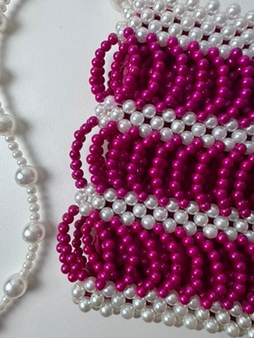 Shrimps Antonia Beaded Bag Pink and White Pearl Effect - Image 7