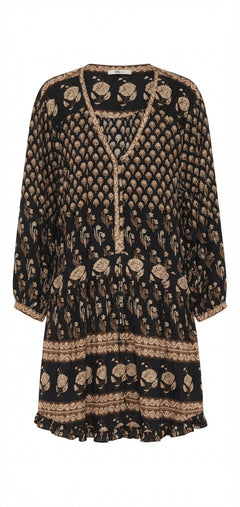 SPELL Floral Print Tunic Dress Black Beige Size L - Image 1