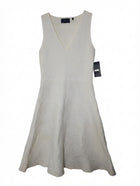 Line Textured V-Neck Fit and Flare Dress White Size M - Image 1