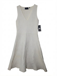 Line Textured V-Neck Fit and Flare Dress White Size M - Image 1
