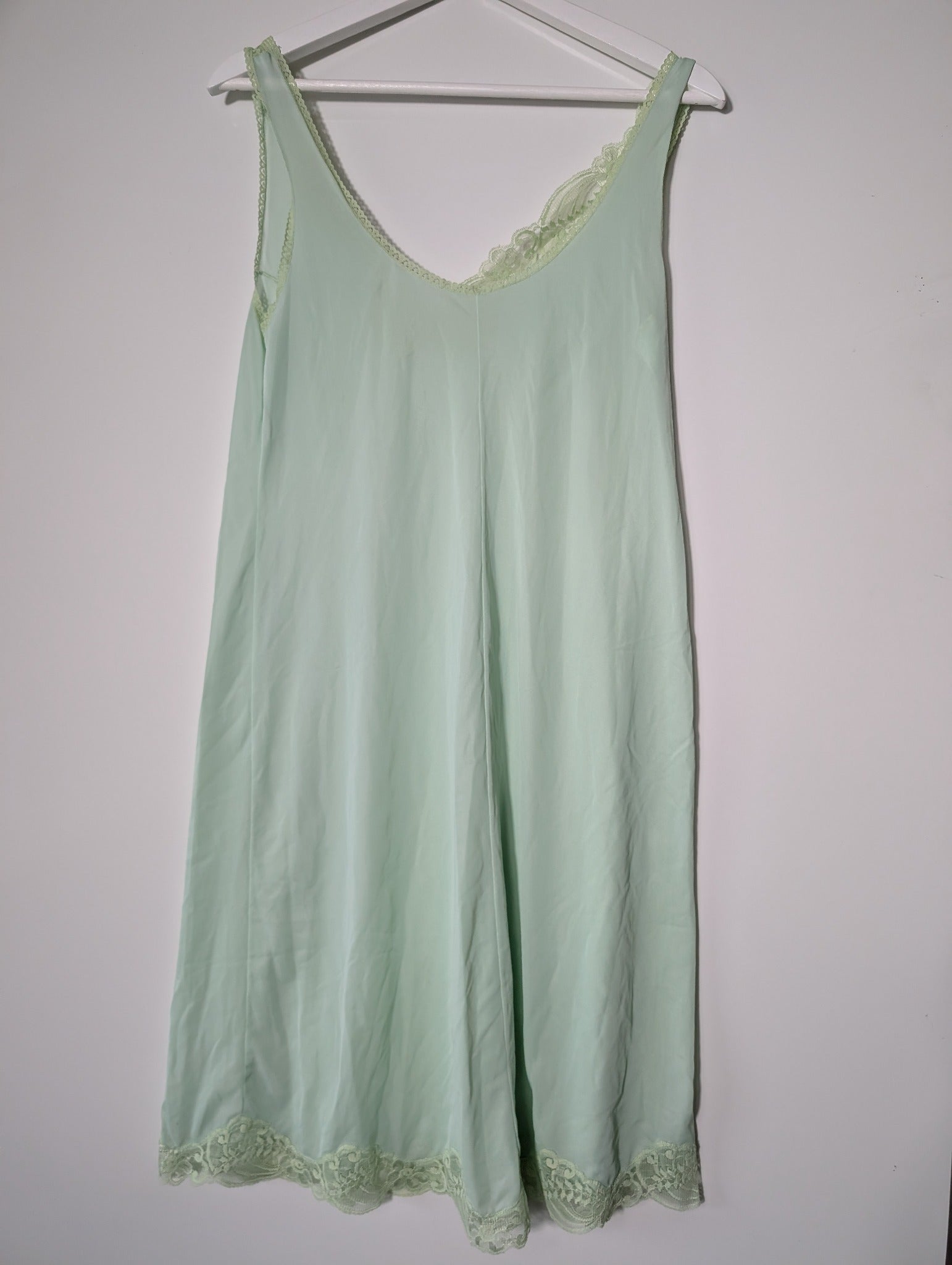 Palmers Vintage Slip Dress Mint Green Lace Trim Size 2 - Image 4