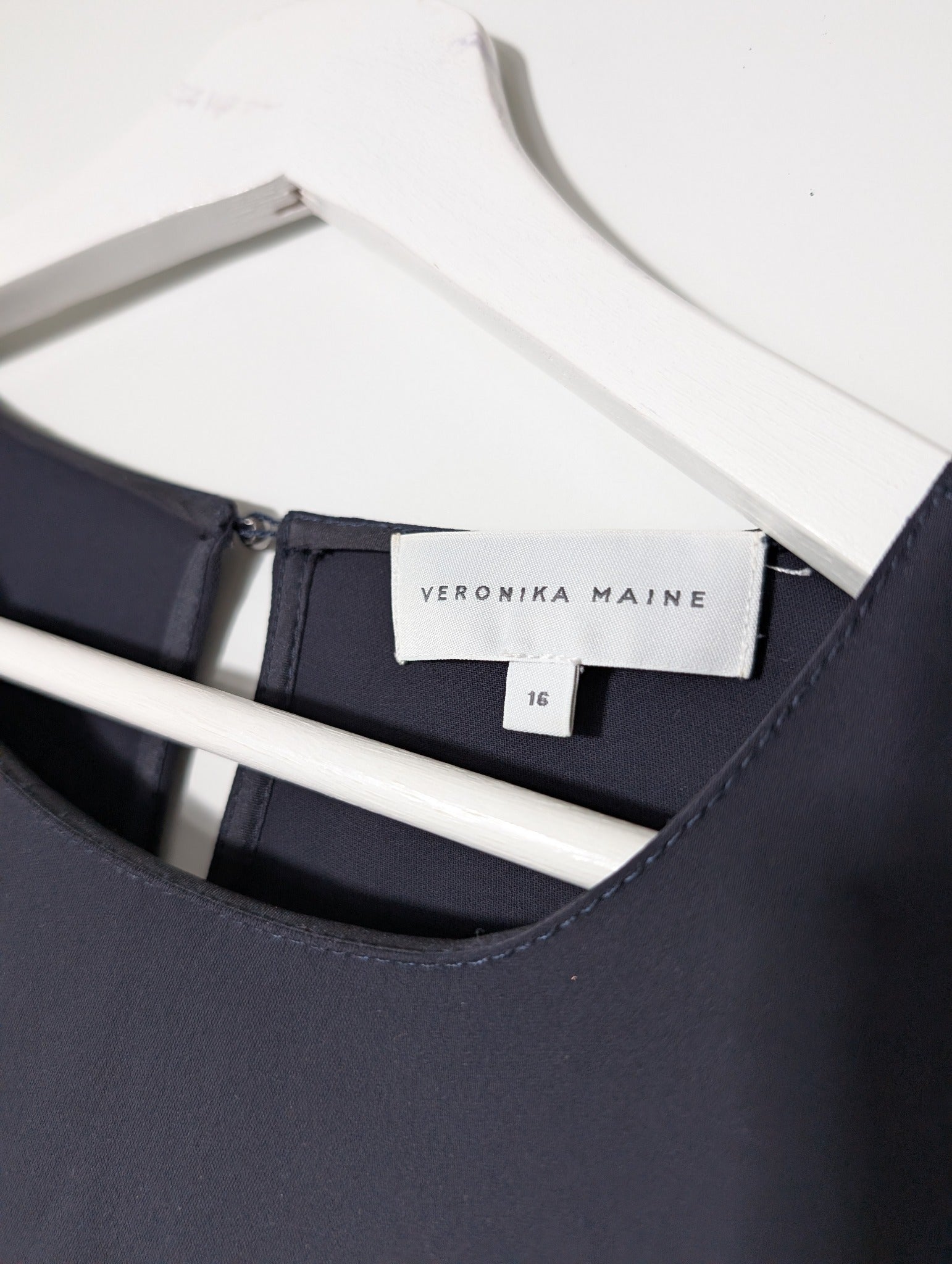 Veronika Maine Flutter Sleeve Shift Dress Navy Blue Size 16 - Image 3