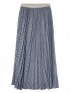 Daniela Drei Pleated Midi Skirt Blue and White Striped IT 44 - Image 1