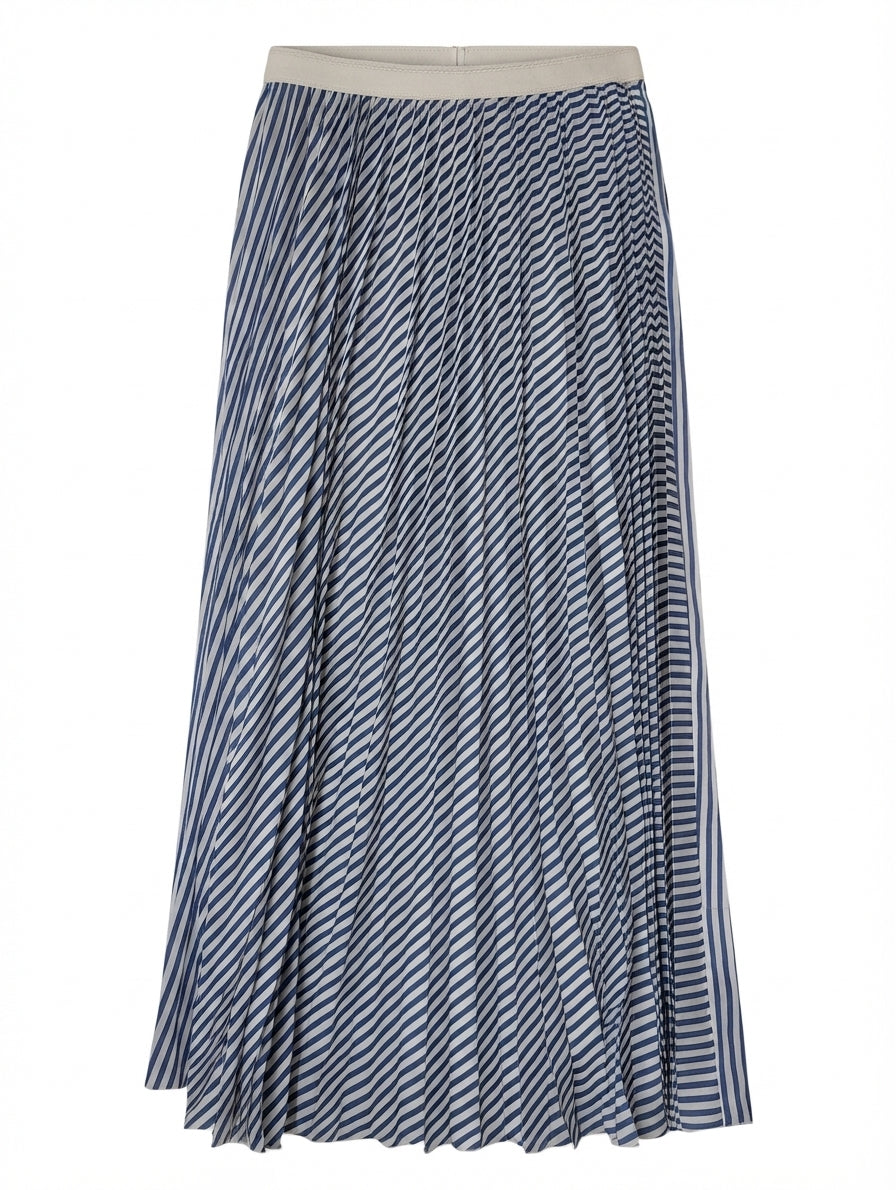 Daniela Drei Pleated Midi Skirt Blue and White Striped IT 44 - Image 1